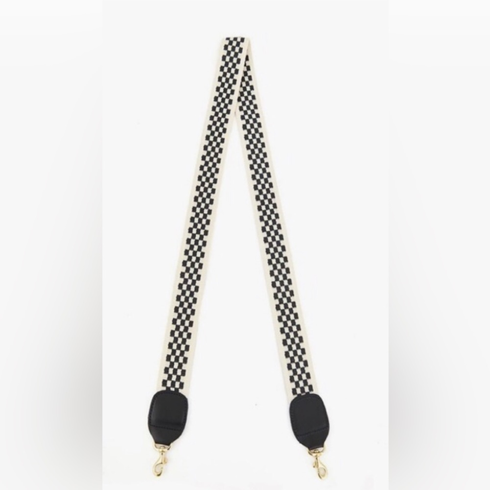 Clare V Black and Cream Checkerboard Bag Strap